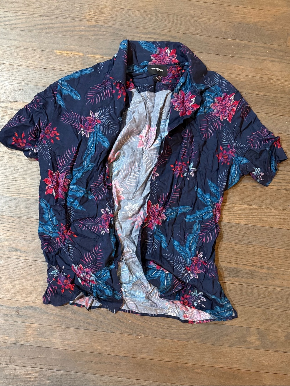 The Kooples Navy Floral Short Sleeve Button-Down Shirt